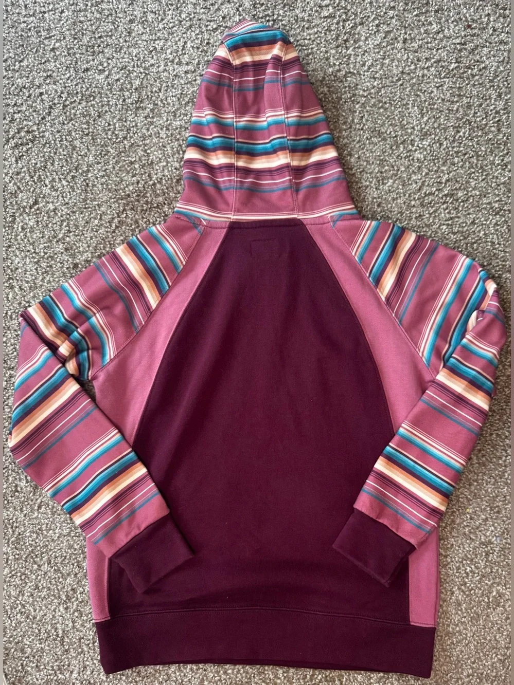 Hooey Men’s Pullover Hoodie Size L Burgundy Striped Logo Pocket Cotton Blend